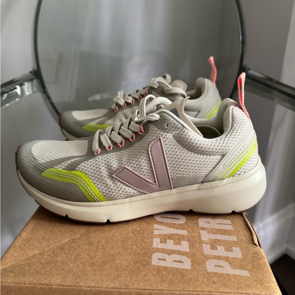 Veja White and Gray Sneakers with Neon Highlights